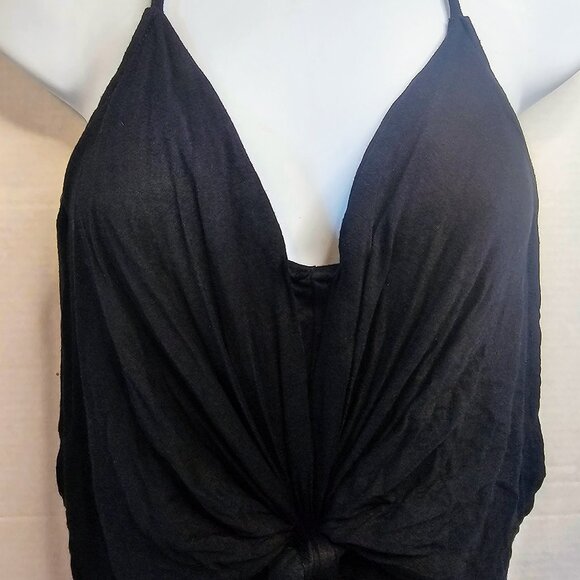 MUSTARD SEED TWIST FRON BLACK KNIT HALTER DRESS SZ SM DRAPE FRONT/BACK - Picture 1 of 10